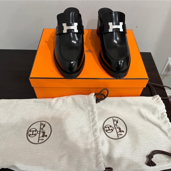 NEW BNIB Hermes Black Flore 60 mule Leather sz 38 - Picture 9 of 9